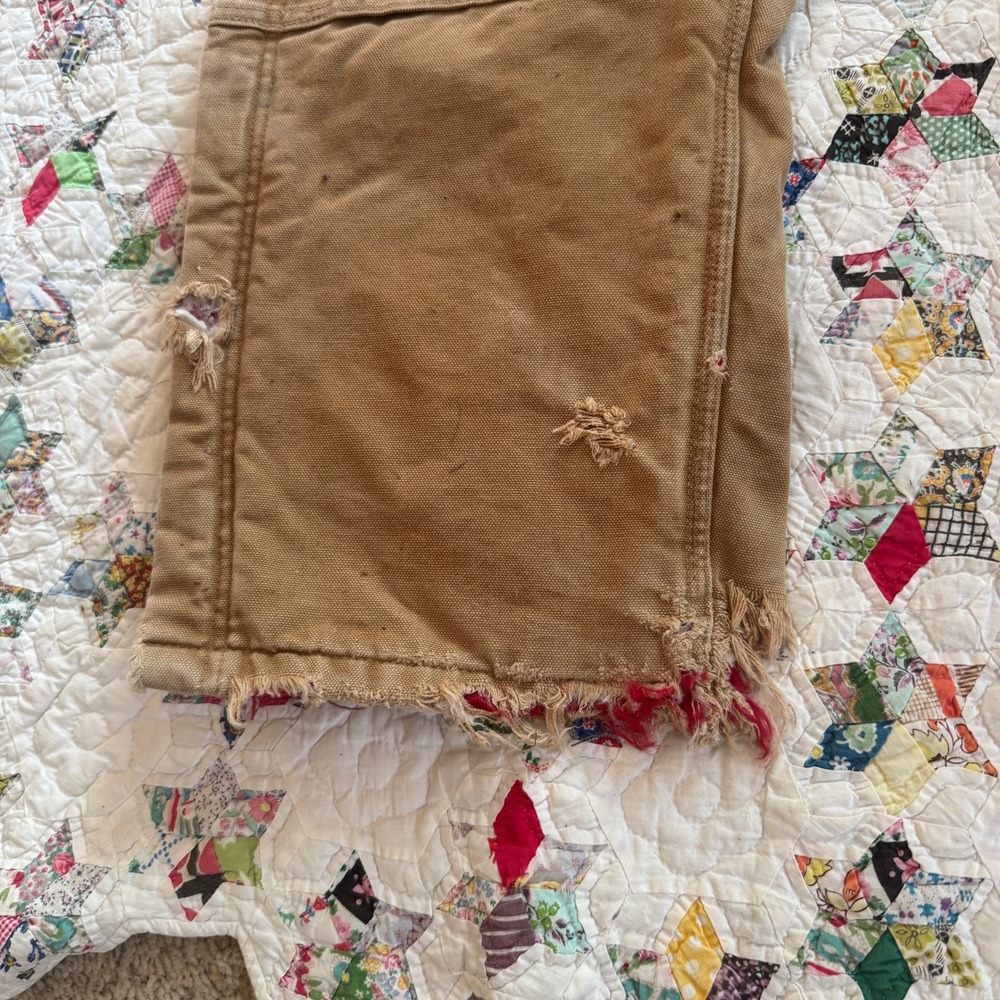 Carhartt R02 BRN Quilt Lined Duck Bib Overalls Brown Distressed 36x32 Mens - Picture 3 of 10